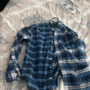 American Eagle Outfitters Blue and White Plaid Shirt